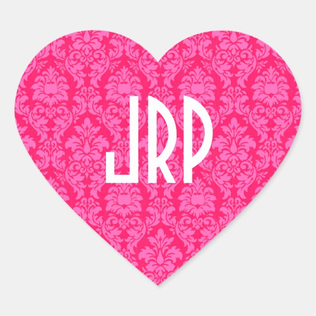 Monogrammed Damask Heart Sticker (Front)