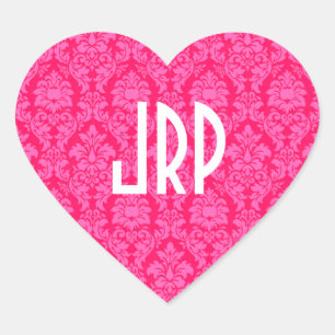 Monogrammed Damask Heart Sticker