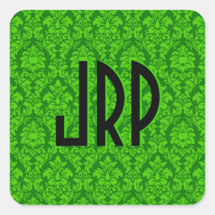 Monogrammed Damask Square Sticker