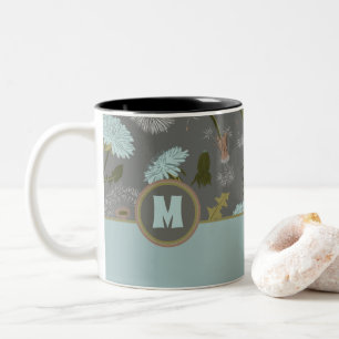 Monogrammed Dandelion Grey Blue Flowers Two-Tone Coffee Mug