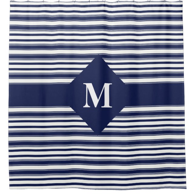 Monogrammed Dark Blue and White Stripes (Front)