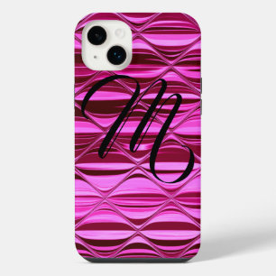 Monogrammed Dark Pink Shiny Satin Waves iPhone 14 Plus Case