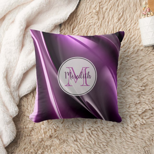 Monogrammed Dark Purple 3D Graphic Throw Pillow (Blanket)