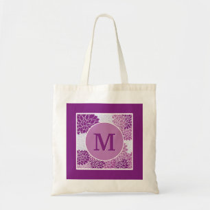 Monogrammed Dark Purple Floral Pattern Tote Bag