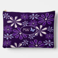 Monogrammed Dark Violet Flower Butterfly Doodle