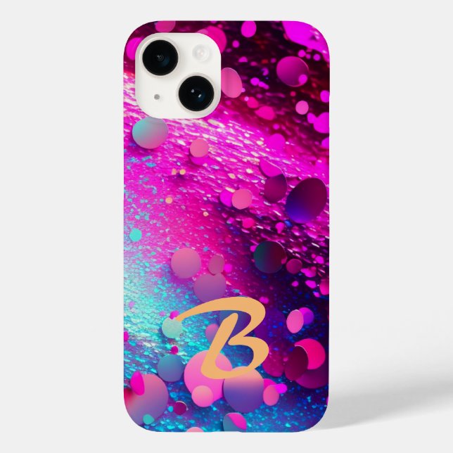 Monogrammed Deep Pink Holographic Glitter  Case-Mate iPhone Case (Back)