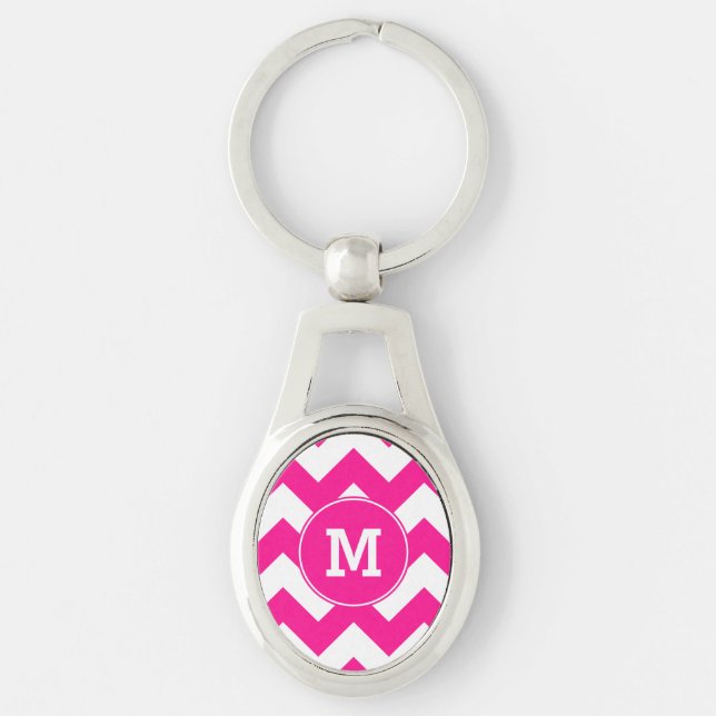 Monogrammed Deep Pink Zigzag Pattern Keychain (Front)