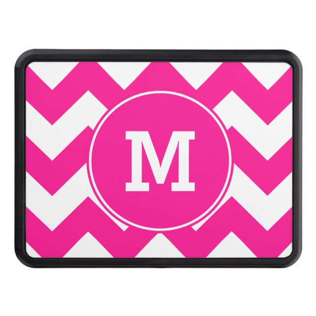 Monogrammed Deep Pink Zigzag Pattern Trailer Hitch Cover (Front)
