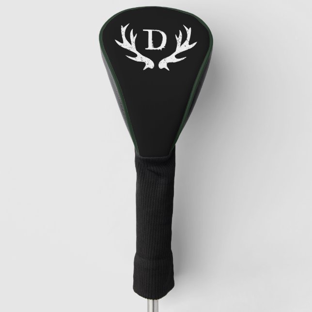 Monogrammed deer antler crest golf driver cover (Front)