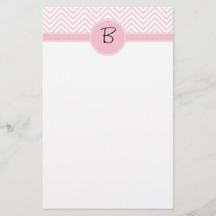Monogrammed Delicate Trendy Pink Chevron Stationery