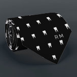 Monogrammed Dentist Orthodontist Tooth Pattern Tie<br><div class="desc">Your clients will love this small pattern tooth tie. You will personalize it with your monogram. It is designed to be for two initials,  your first and last name. 
On a black background it makes a bold and iconic look for your dental or orthodontic office.</div>