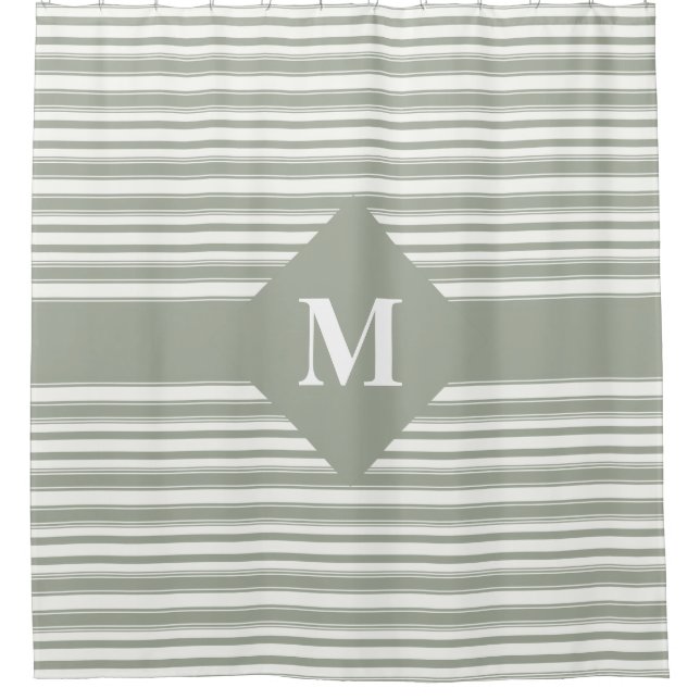 Monogrammed Desert Sage Green Grey Stripes (Front)
