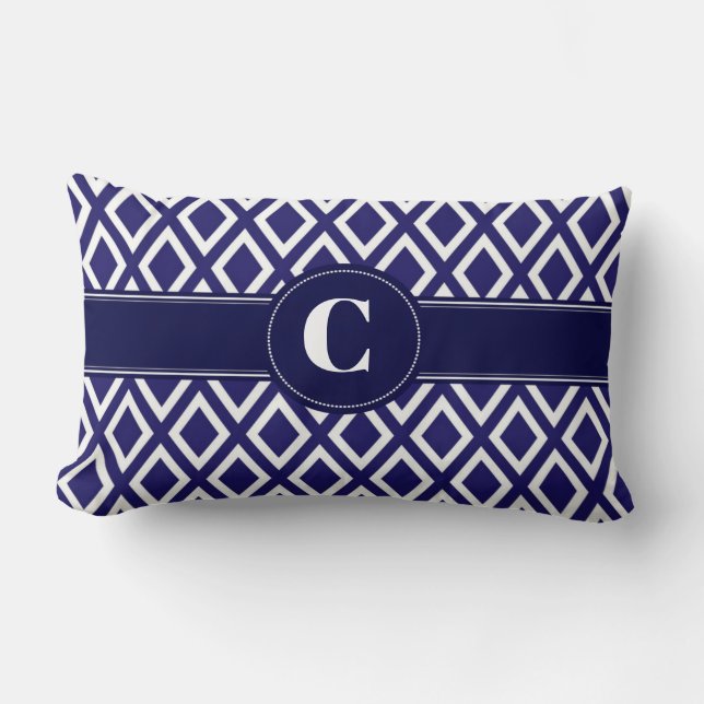 Monogrammed Diamond Pattern Lumbar Pillow (Front)
