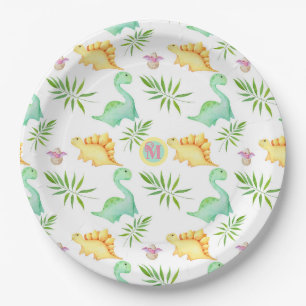 Monogrammed Dinosaur Birthday Party  Paper Plate