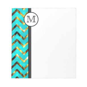 Monogrammed diva blue gold chevron pattern notepad