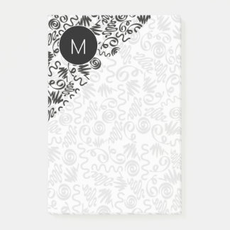 Monogrammed Doodle Curls Black and White Post-it Notes