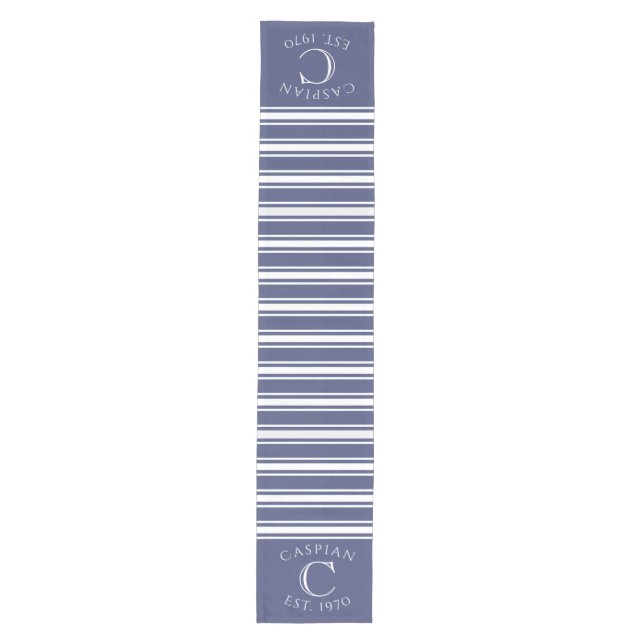 Monogrammed Double Striped | Navy Blue  Medium Table Runner (Front)