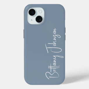 Monogrammed Dusty Blue iPhone 15 Case