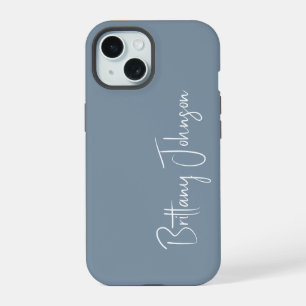 Monogrammed Dusty Blue iPhone 15 Case