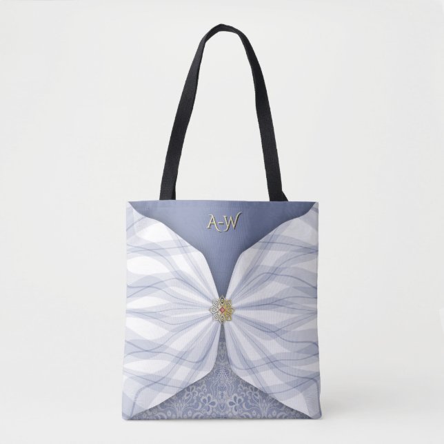Monogrammed Dusty Blue Jewel Textile Illusion Tot Tote Bag (Front)