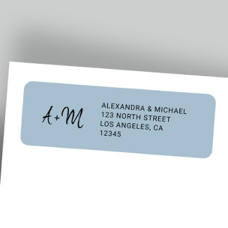 Monogrammed dusty blue wedding return address