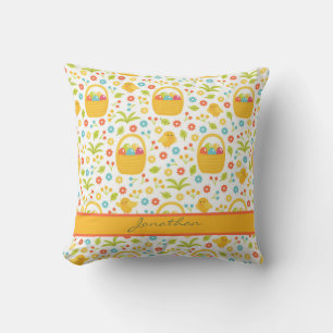 Monogrammed Easter Eggs in Basket Throw Pillow