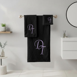 Monogrammed eggplant colour bath towel set