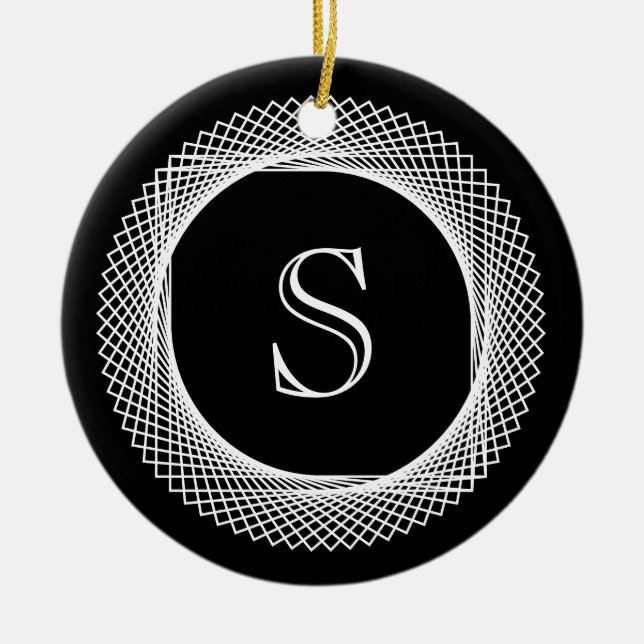 Monogrammed Elegant Black and White Ceramic Ornament (Front)