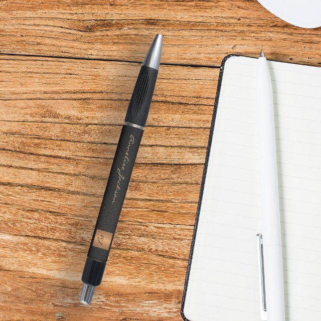 Monogrammed elegant black gold name script office pen (Creator Uploaded)