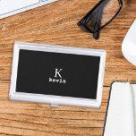 Monogrammed elegant black name personalized business card holder<br><div class="desc">Men monogram and name create your own business card case template in simple black and white. You can change background and text colours by selecting customize option.          It can be a special gift for a boyfriend,  husband,  son,  dad,  groom,  best man for a birthday,  wedding,  Christmas,  or graduation.</div>