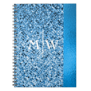 Monogrammed Elegant Blue Glitter Look Luxury Notebook