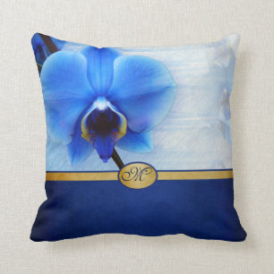 Monogrammed Elegant Blue Orchid Gold Textured Throw Pillow