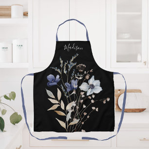 Monogrammed Elegant Chic Watercolor Blue Flower Apron