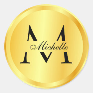 Monogrammed Elegant Faux Gold Glamour Template Classic Round Sticker