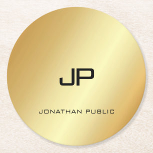 Monogrammed Elegant Faux Gold Modern Template Round Paper Coaster