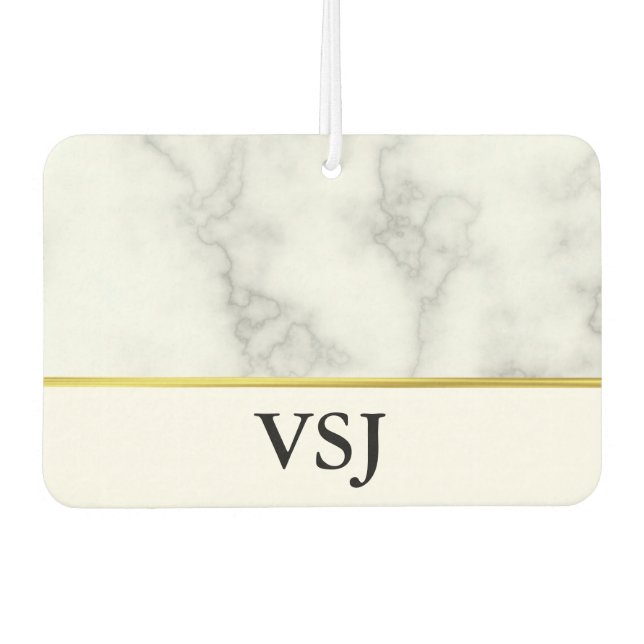 Monogrammed Elegant Faux White Marble Air Freshener (Front)