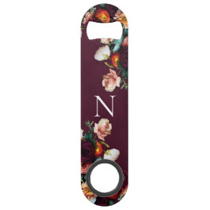 Monogrammed Elegant Floral Botanical Modern Bar Key