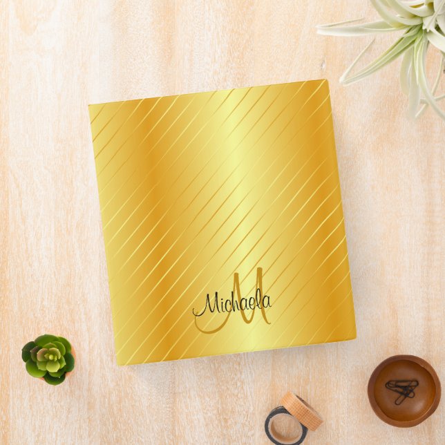 Monogrammed Elegant Gold Look Template Modern Binder (In Situ)