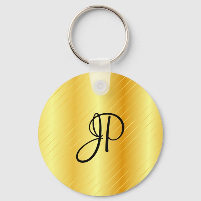 Monogrammed Elegant Gold Look Template Modern Keychain (Front)