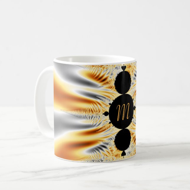 Monogrammed Elegant Golden Orange & Silver Fractal Coffee Mug (Front Left)