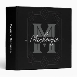 Monogrammed Elegant Initial black  Binder