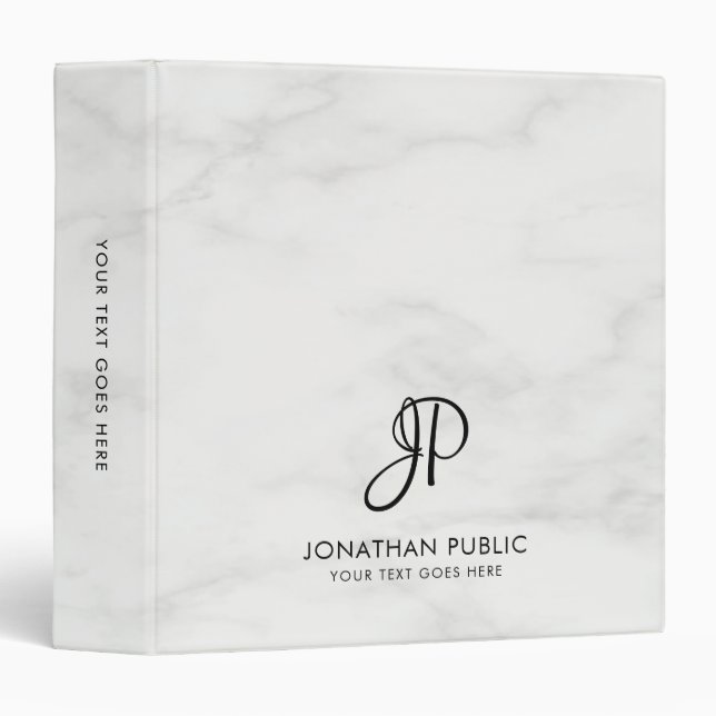 Monogrammed Elegant Marble Look Initial Custom Binder (Front/Spine)