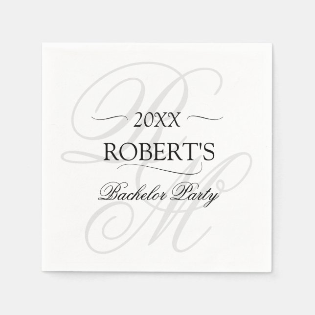 Monogrammed Elegant Minimalist Bacherlor Party Napkin (Front)