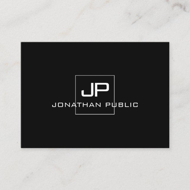 Monogrammed Elegant Modern Black White Template Business Card (Front)