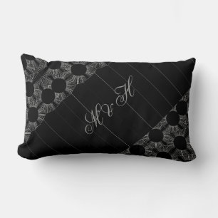 Monogrammed Elegant, Modern Geometric Black, White Lumbar Pillow