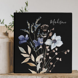 Monogrammed Elegant Navy Blue Flower Floral Binder
