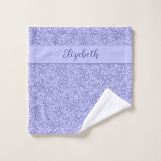 Monogrammed Elegant Periwinkle Purple Blue Floral  Wash Cloth (Wash Cloth)