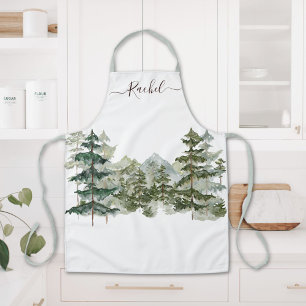 Monogrammed Elegant Pine Forest and mountain Apron