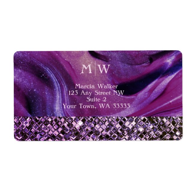 Monogrammed Elegant Purple Marble Glitter Luxury  (Front)