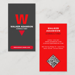Monogrammed Elegant (QR Code) Red & Matte Black Business Card
